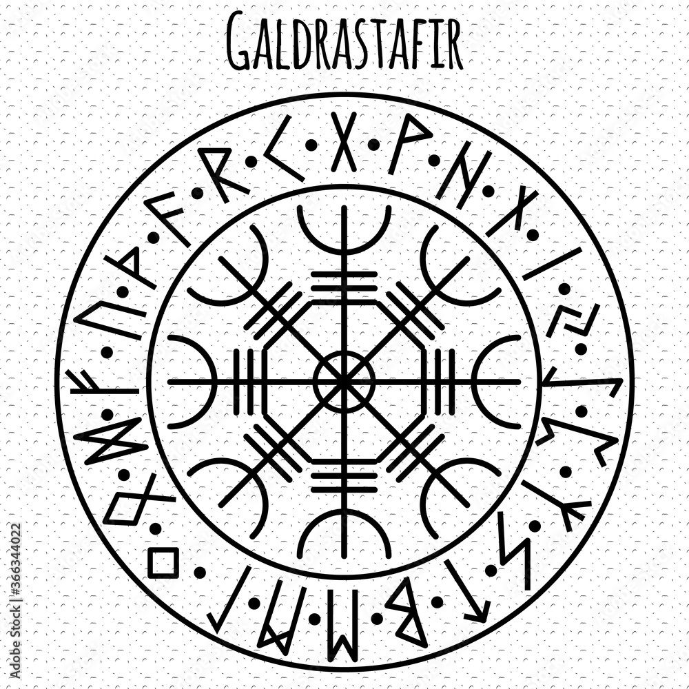 Galdrasta r. Magic Navigation Compass of ancient Icelandic Vikings with scandinavian runes. Galdrasta r. Magic Navigation Compass of ancient Icelandic Vikings with scandinavian runes.