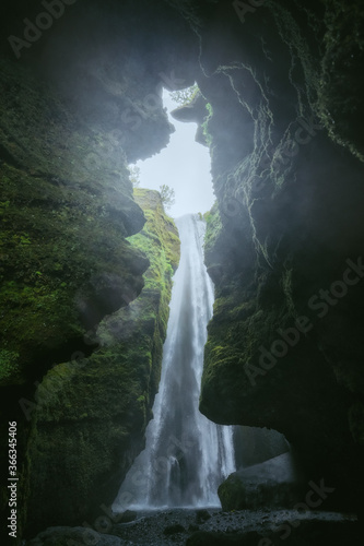 Gljufrafoss or Gljufrabui waterfall in South Iceland. Beautiful nature landscape