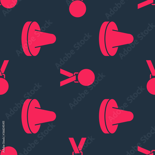 Set Mallet for playing air hockey and Medal on seamless pattern. Vector.