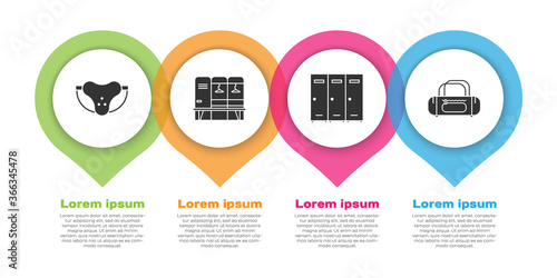 Set Protective sport jockstrap, Locker or changing room, Locker or changing room and Sport bag. Business infographic template. Vector.
