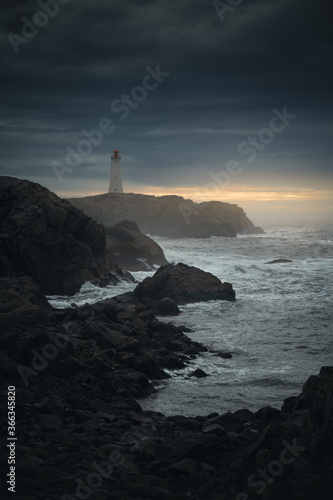 Lighthouse at Stokksnes in East Iceland ocean coastline