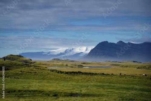 Glacier. View from Stokksnes. East Iceland nature landscape