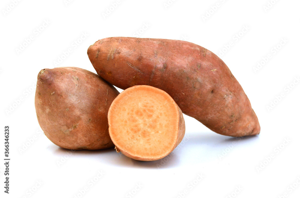 Sweet potatoes on white background Sweet potatoes on white background