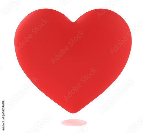 Red heart isolated on white 3d rendering