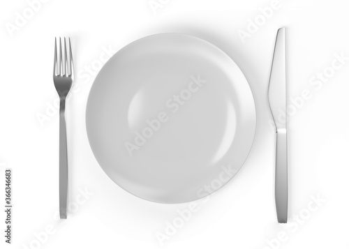 Knife and fork plate 3d rendering
