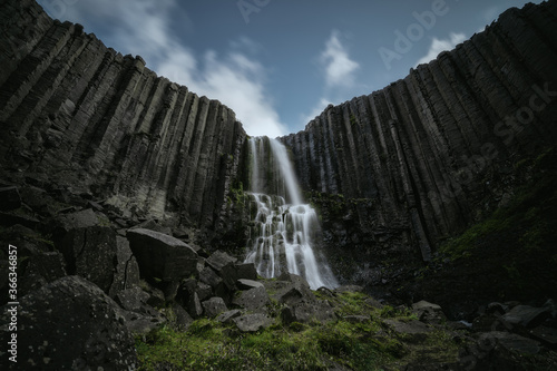 Studlafoss waterfall with basalt columns in East Iceland
