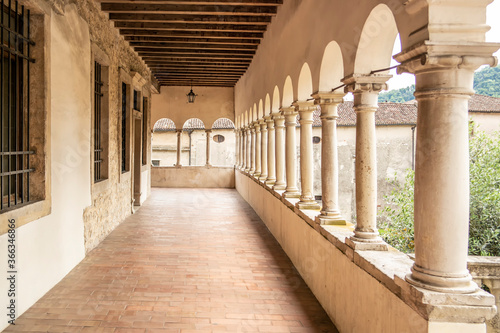 Colonnaded corridor of the Cistercian abbey of Santa Maria di Follina, Treviso - Italy