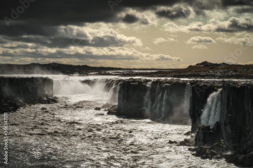 Selfoss waterfall in Northeast Iceland. Beautiful nature icelandic landscape in sunny day