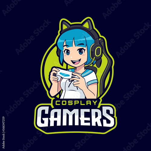 Cute cosplay girl gaming mascot esport logo