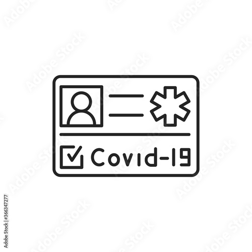 Medical certificate of vaccination covid black line icon. Safe travel. Pictogram for web, mobile app, promo. UI UX design element.