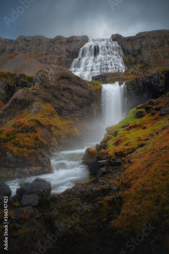 Dynjandi or Fjallfoss waterfall in The Westfjords region in north Iceland. Beautiful nature icelandic landscape