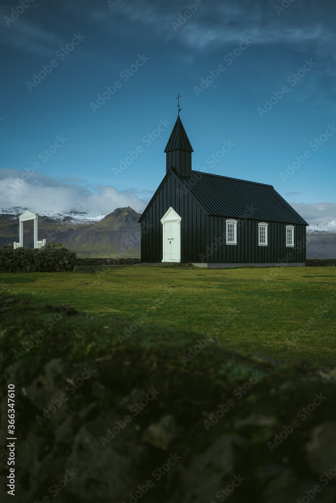 Black church Budakirkja. West Iceland, Snaefellsnes (Snæfellsnes) peninsula
