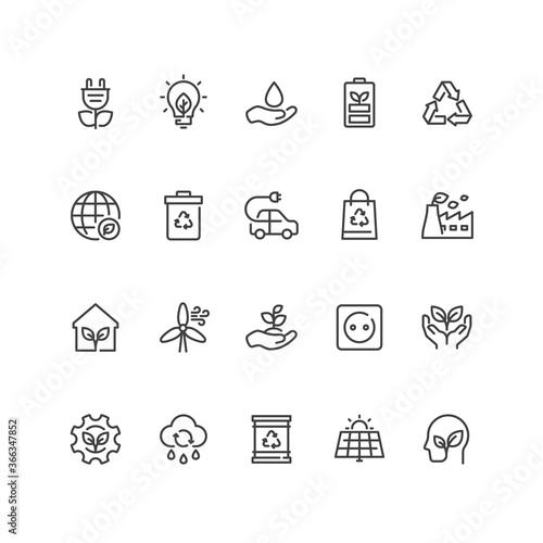 Set of ecology icons in line style.