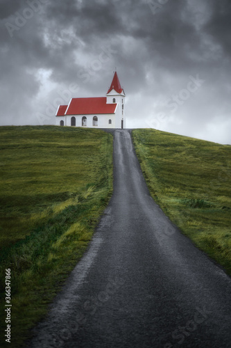 Road to Ingjaldsholl church. West Iceland, Snaefellsnes (Snæfellsnes) peninsula photo