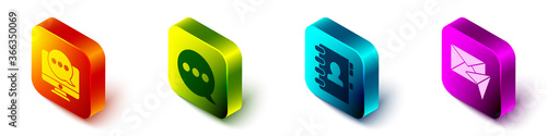 Set Isometric Chat messages notification on monitor, Speech bubble chat, Address book and Envelope icon. Vector.
