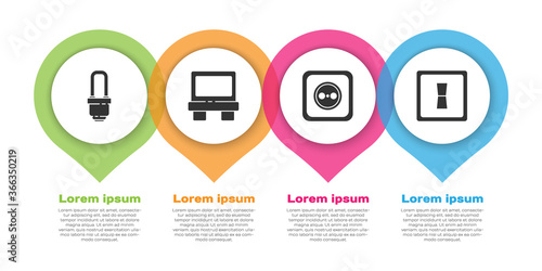 Set LED light bulb, Fuse, Electrical outlet and Electric light switch. Business infographic template. Vector.