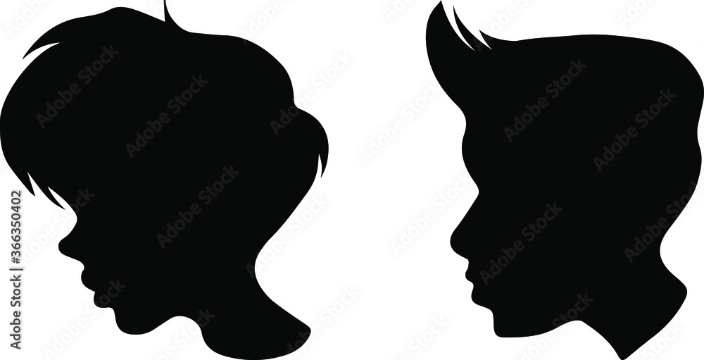 Teenager boy and girl head silhouettes design 
