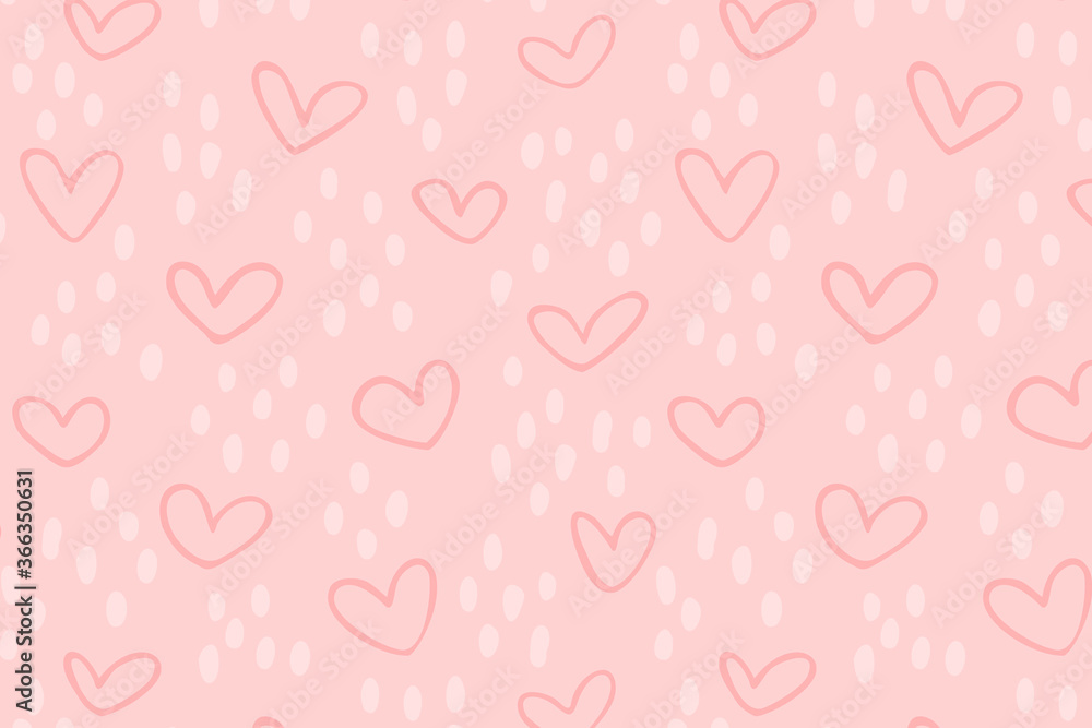 Vector pattern with hand drawn hearts and dots. Cute background for Valentine's Day