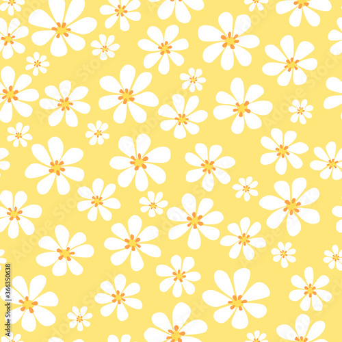 Vector seamless floral pattern from chamomile. Cute simple design for wallpaper, fabric, textile, wrapping paper