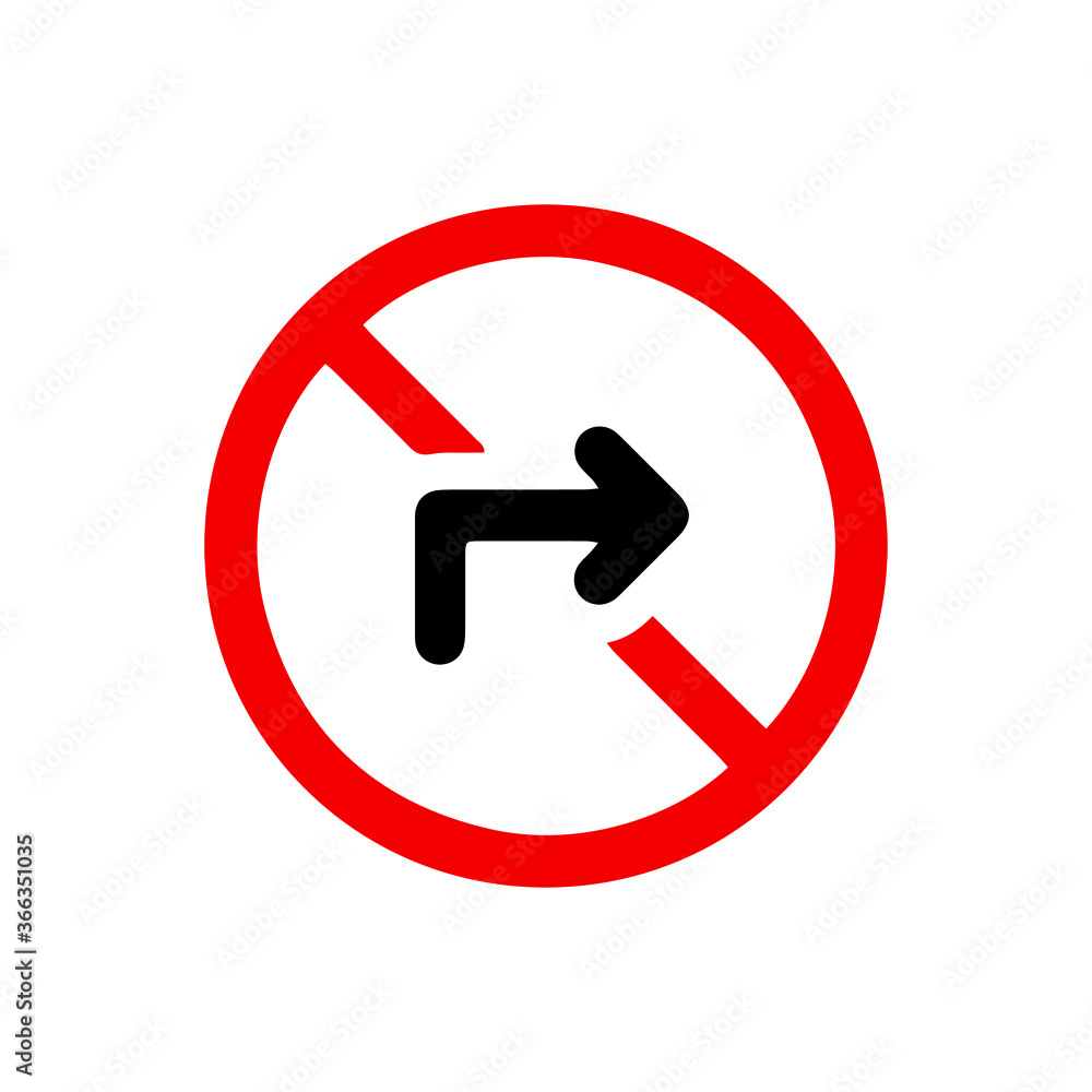 vector illusion icon of prohibited Sharpe Turn right with red circle and glyph icon vector illusion icon of prohibited Sharpe Turn right with red circle and glyph icon