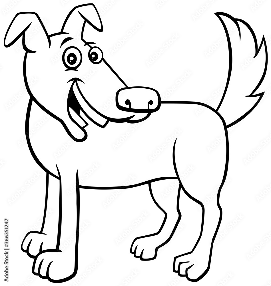 cartoon happy dog coloring book page cartoon happy dog coloring book page