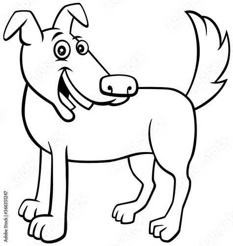 cartoon happy dog coloring book page