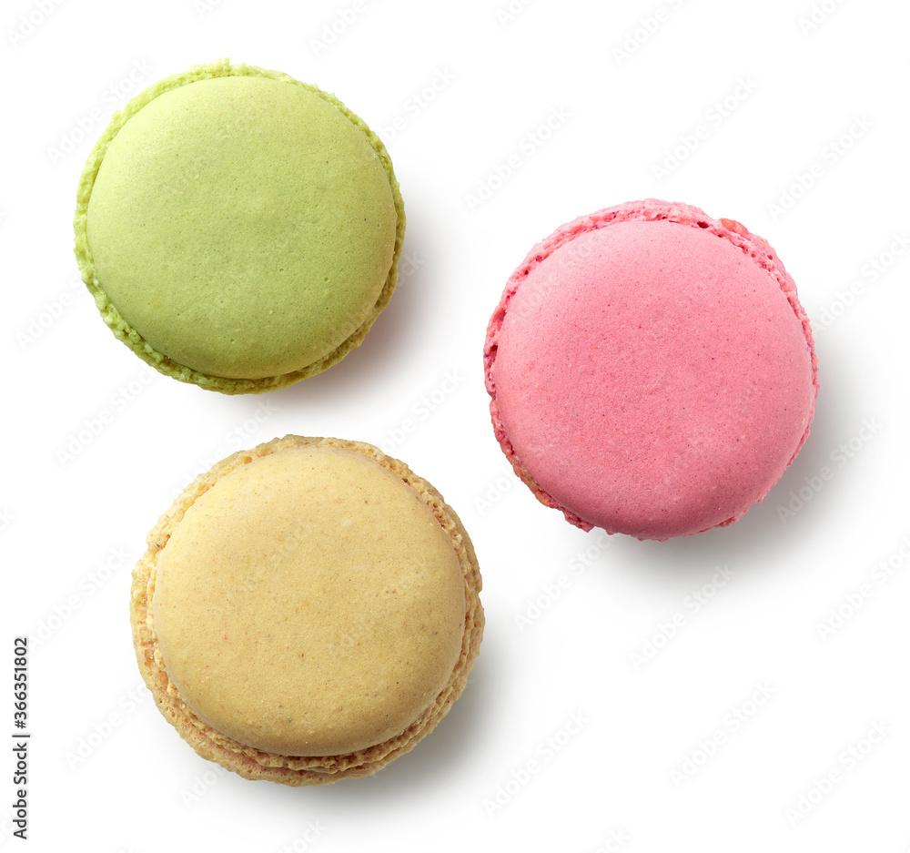 various colorful macaroons on white background various colorful macaroons on white background