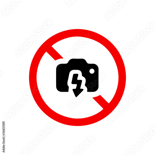 vector illusion icon of prohibited Camera flash with red circle and glyph icon