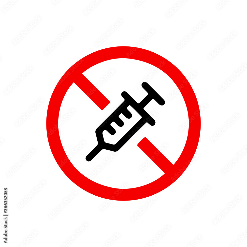 vector illusion icon of prohibited Injection with red circle and glyph icon vector illusion icon of prohibited Injection with red circle and glyph icon