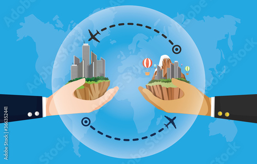 New normal Travel Bubble, solution for tourist industry to travel safely between disinfected country. New tourism trend after Covid-19 pandemic. International agreement for business travel concept