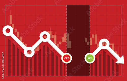 Circuit breakers function concept, stop trading to prevent stock exchange market crashes. Business graph and chart equity price fall down to circuit breaker off and on, Flat vector illustration