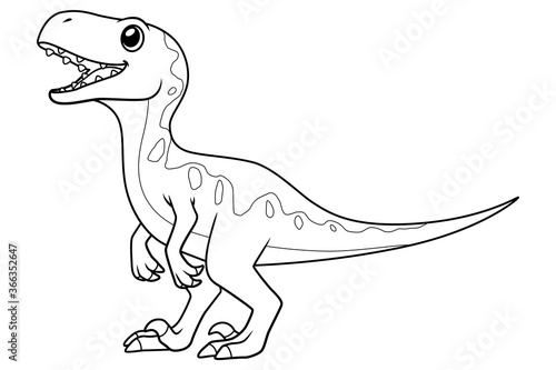 Little Velociraptor Cartoon Illustration BW