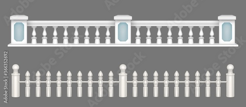Foto White marble balustrade, handrail for balcony, porch or garden in classic roman style
