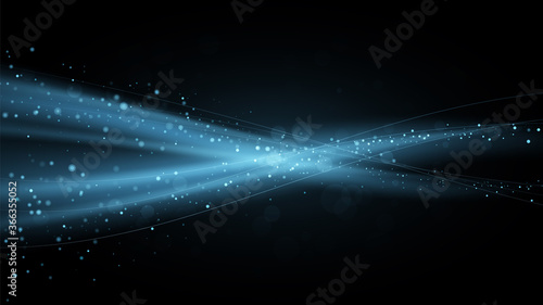 Vector abstract background with blue streams of air on a black background. Blue magic flame with glowing particles. Luminous wave.
