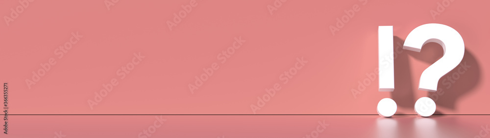 question mark and exclamation mark in front of a red color wall background. Business support concept - 3D Rendering. question mark and exclamation mark in front of a red color wall background. Business support concept - 3D Rendering.