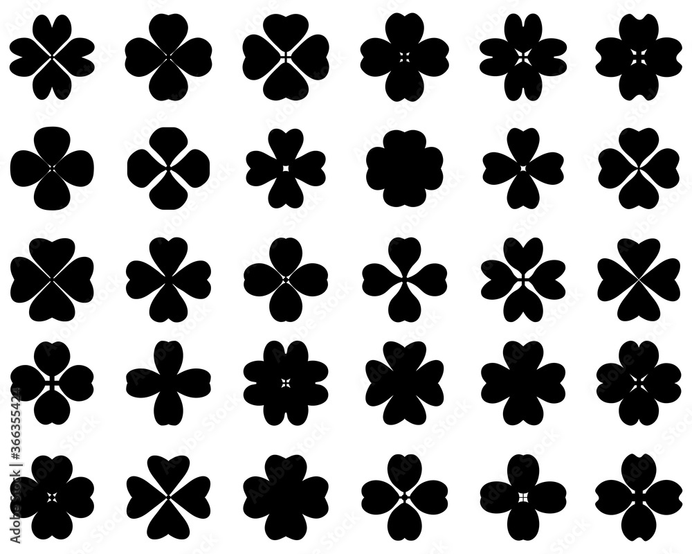 Black silhouettes of four leaf clover on a white background Black silhouettes of four leaf clover on a white background