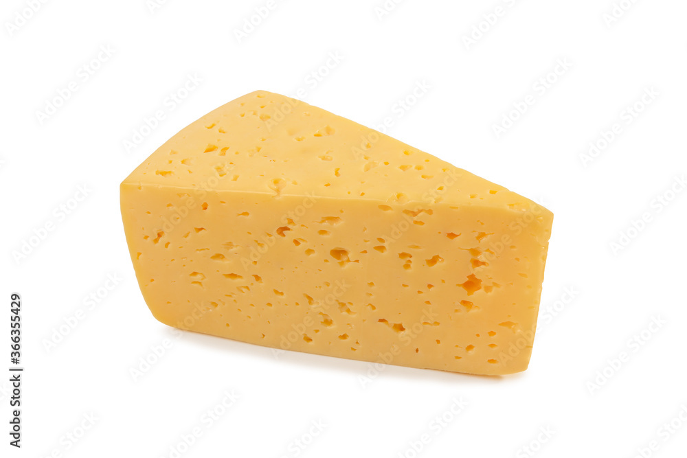 Triangular piece of cheese isolated on white background Triangular piece of cheese isolated on white background