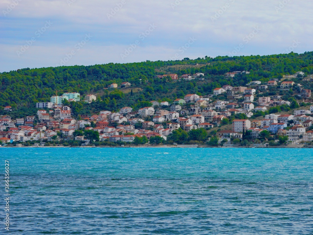 Adriatic Sea and landscape of Trogir, Croatia. Trogir is popular travel destination in Croatia. Trogir, as a UNESCO World Heritage Site, is one of most visited places in Dalmatia, Croatia