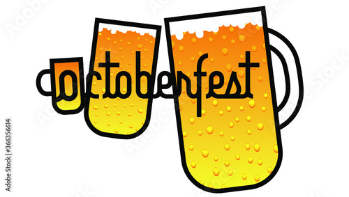 Oktoberfest - Logo mixed with images of beer glasses. Word and image mixed and isolated on white.