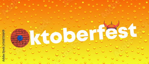 Oktoberfest beer festival vector poster with beer, bubbles background. Banner event with beverage ale backdrop illustration