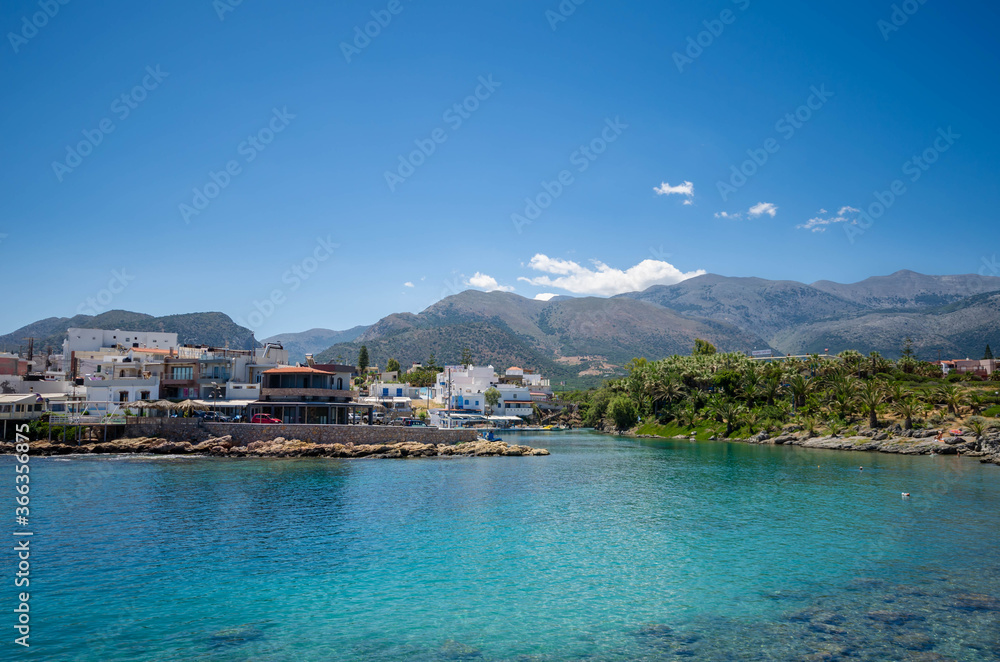View of the port of the traditional seaside village of Sisi in Crete.
