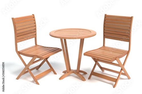 3d illustration of a bistro table and chairs.