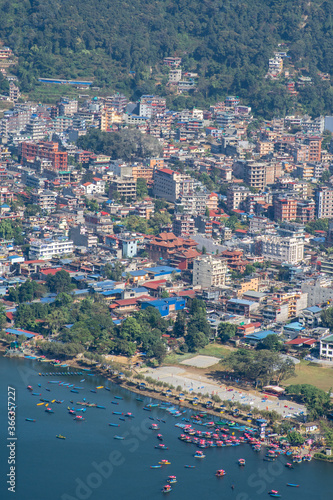 Aerial view of Phewa Lake in Nepal