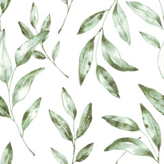Crédence de cuisine Aquarelle ensemble 1 patrons Beautiful hand-drawn green leaf seamless pattern. Tea watercolor illustration. Tropical plant. Background. Textile design.  © BloomPix