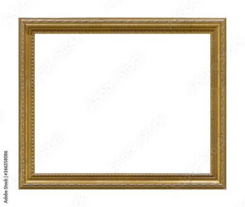 Golden frame for paintings, mirrors or photo isolated on white background