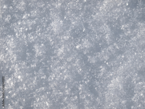 Snow background, white newly-fallen snow surface texture closeup