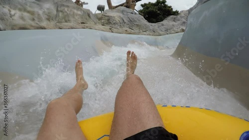 First Person View och Man Riding in a Waterslide while water is splashing 