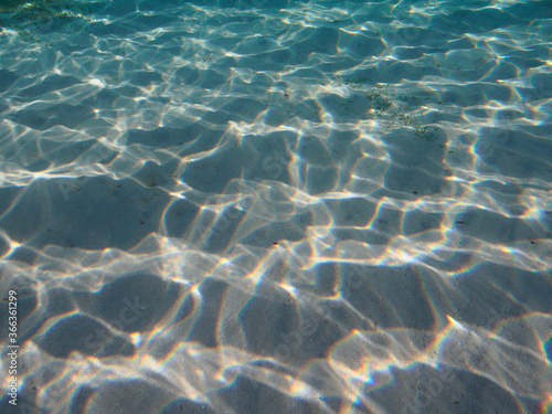 Sandy ocean floor with sunlight patches underwater background