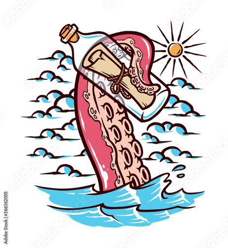 Letter in a bottle at sea vector illustration