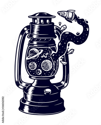 Old lights and the universe vector illustration
